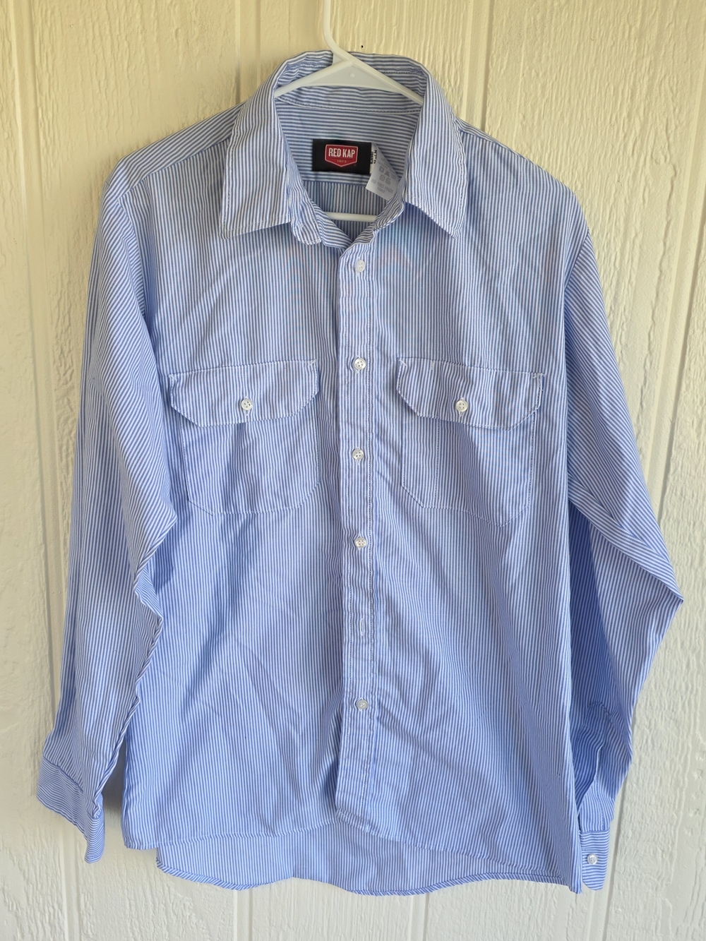 Red Kap Men's Light Blue Pinstripe Work Shirt, Size Medium